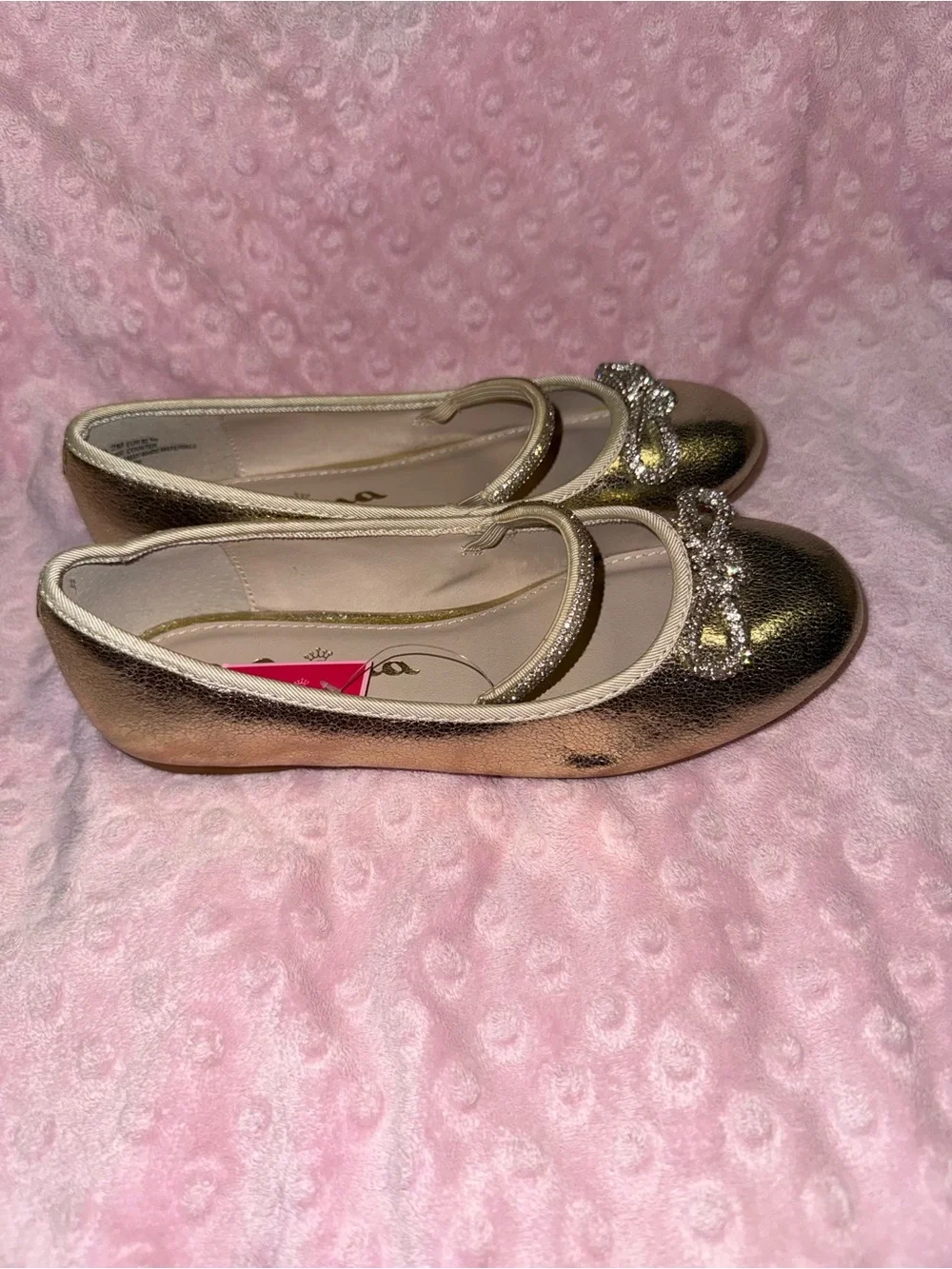 Nina Girls Gold Metallic Mary Jane Flats with Bow Size 2 #New